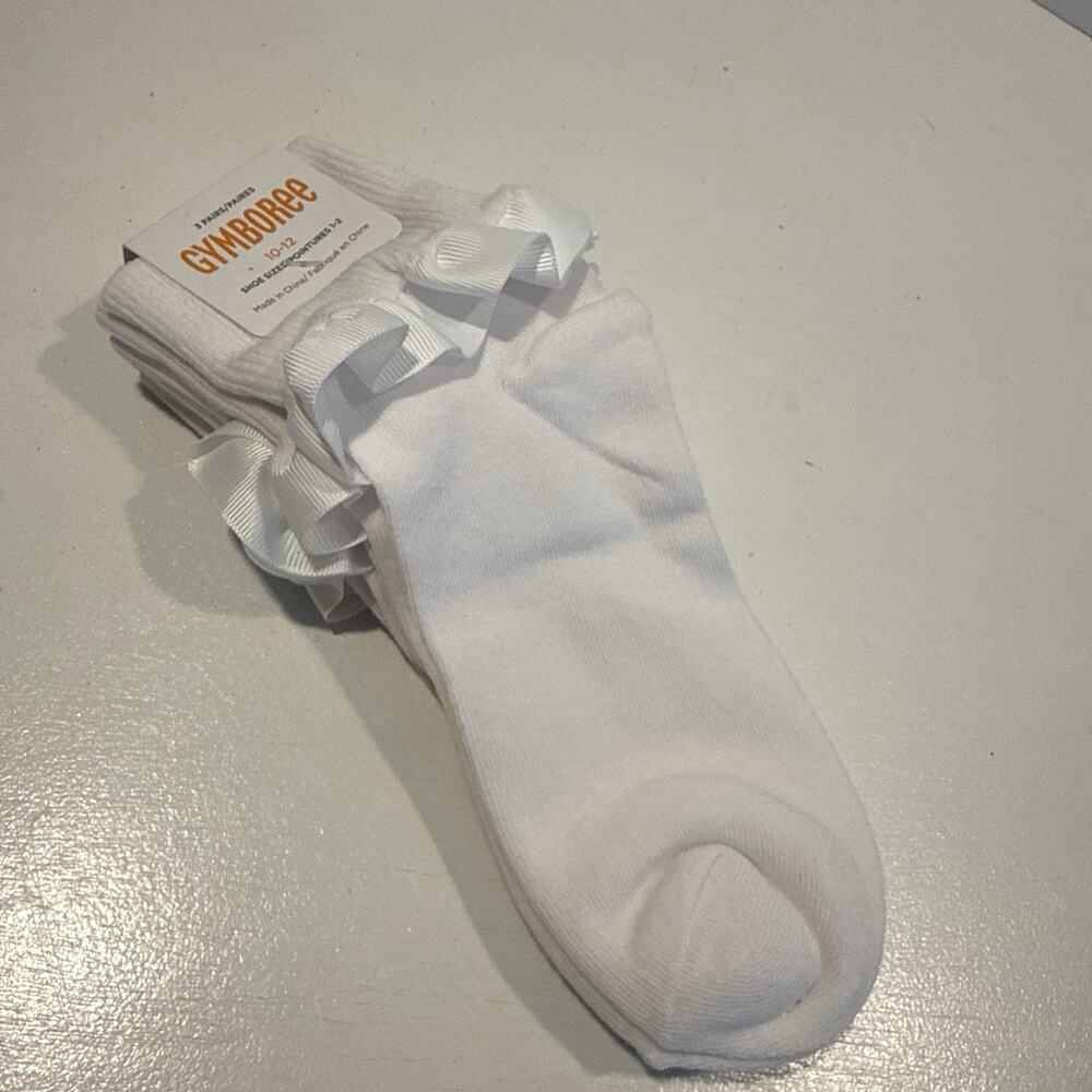 Gymboree Girls Ruffle Socks 3 Pack NWT White Ribbon Trim Size 10-12 Shoe 1-2